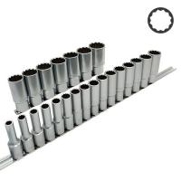 Набір головок довгих 12-гр. 1/2" 23 од. (на планці) TOPTUL